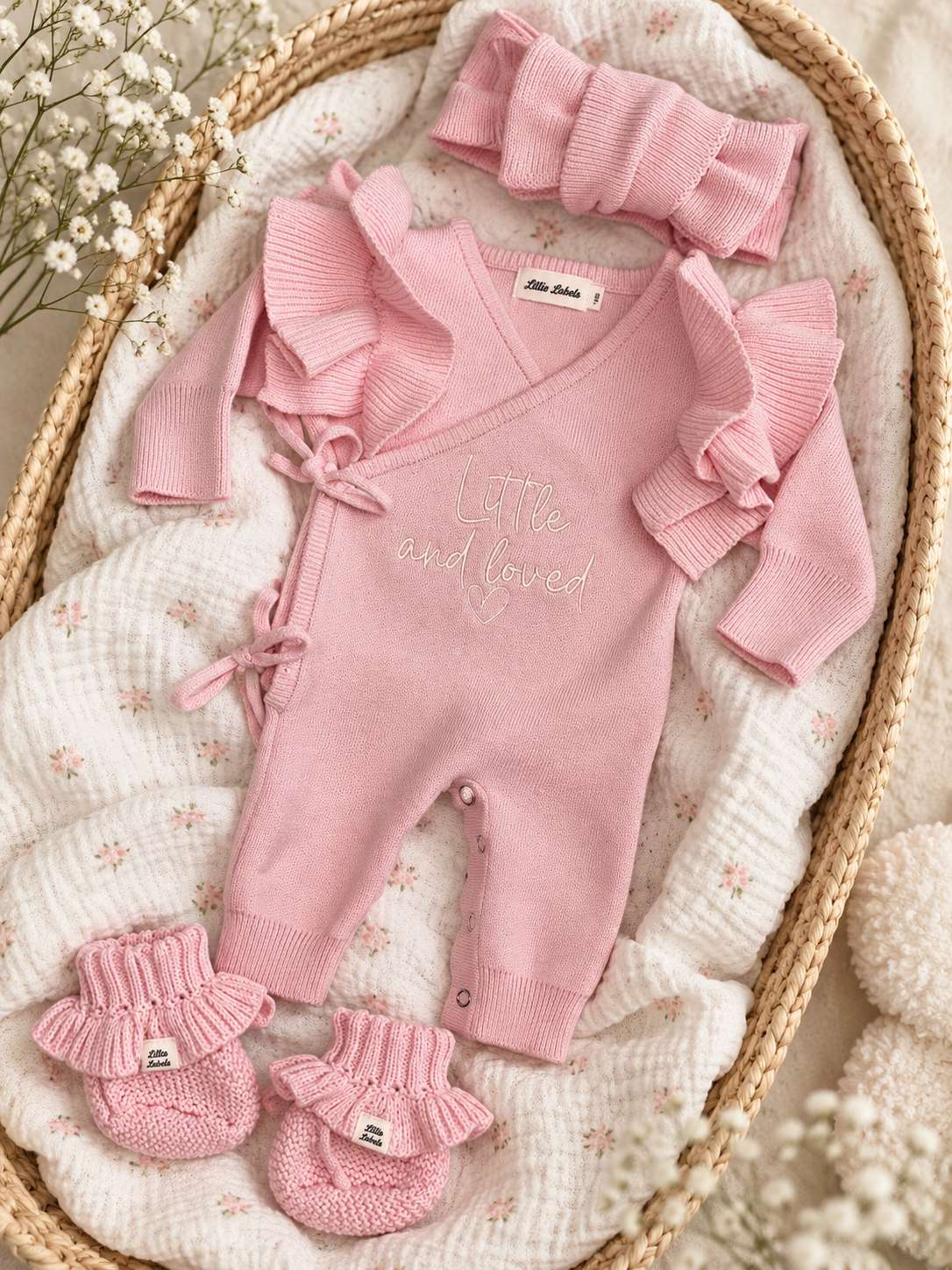 Petal Pink Knitted Wrap Romper Set