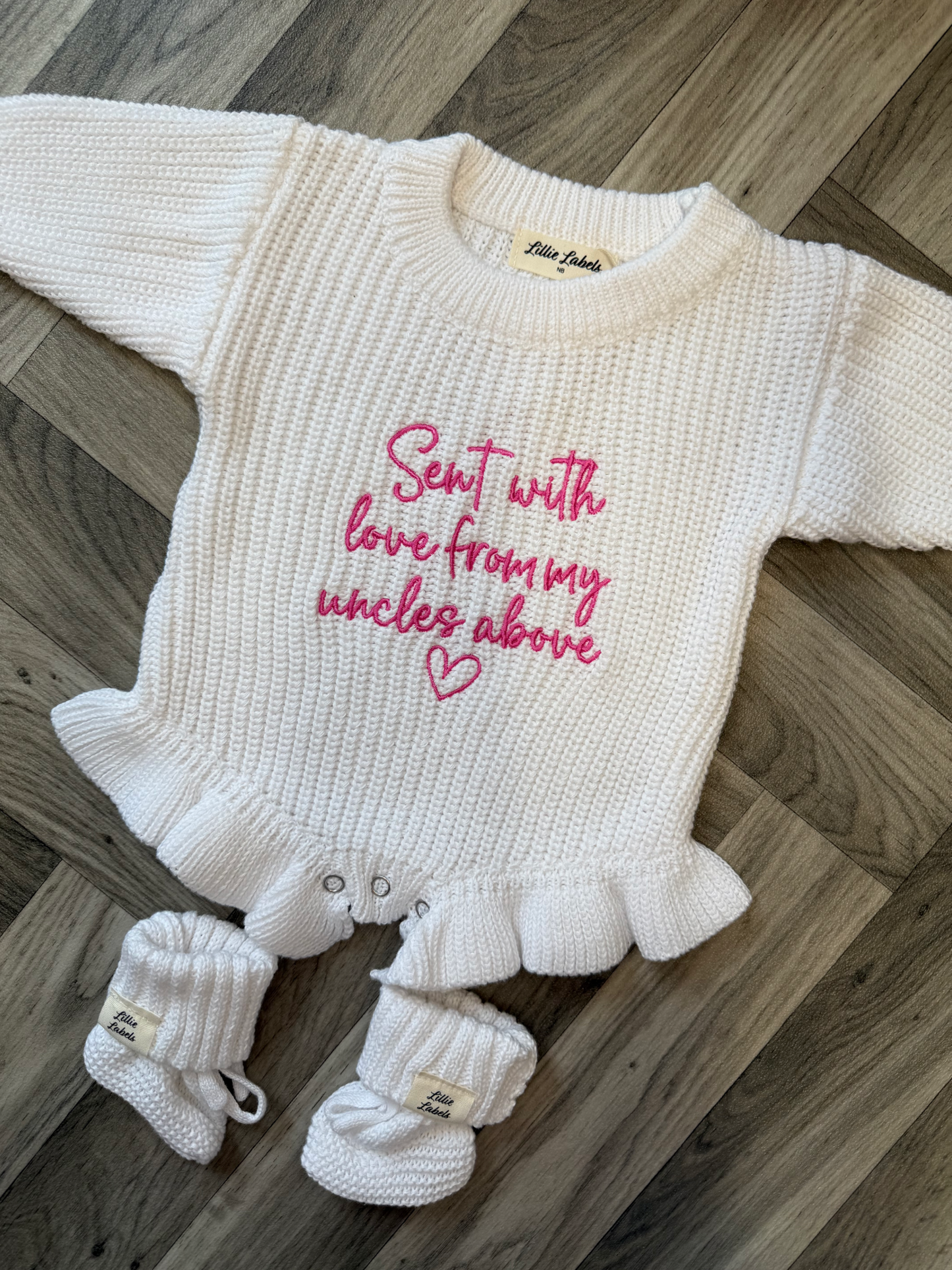 White Frill Romper & Bootie Announcement Set