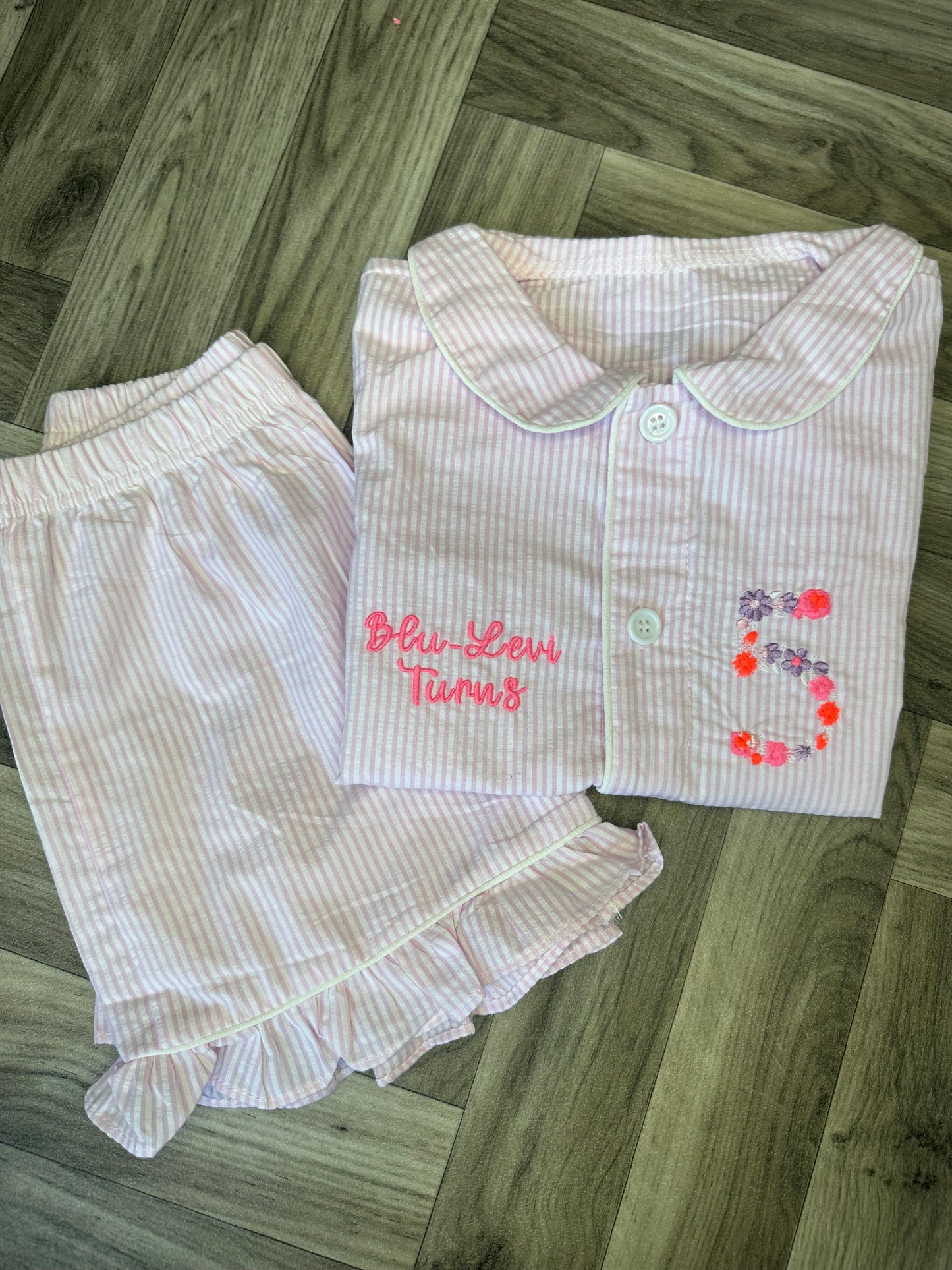 Bespoke Seersucker Pink & White Short Pyjamas