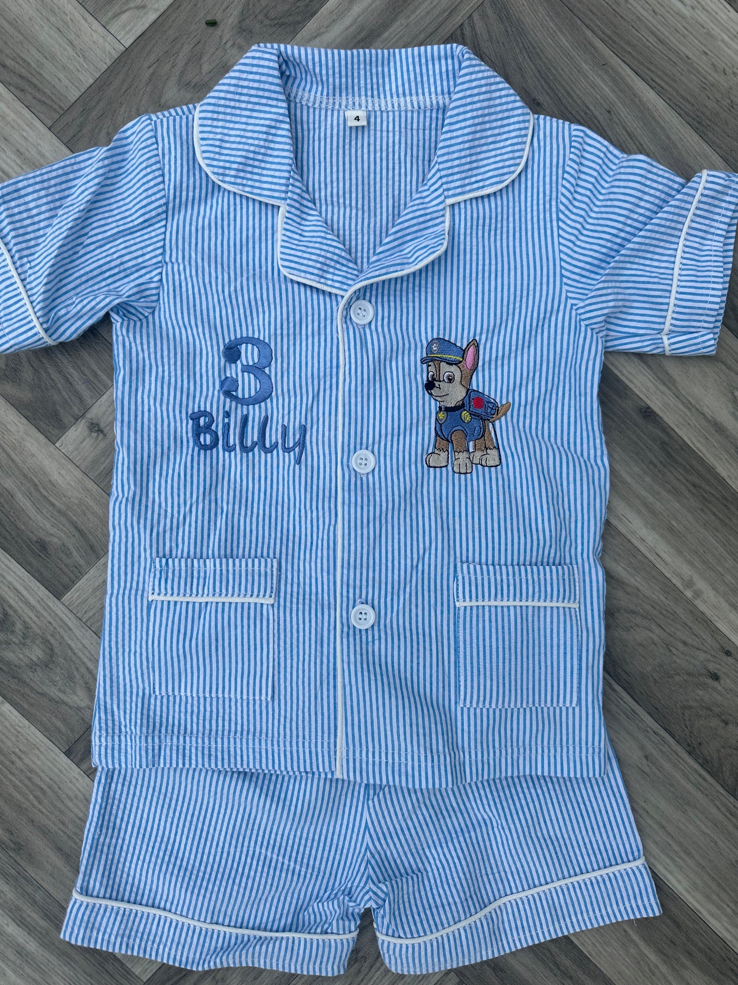 Bespoke Seersucker Blue & White Short Pyjamas