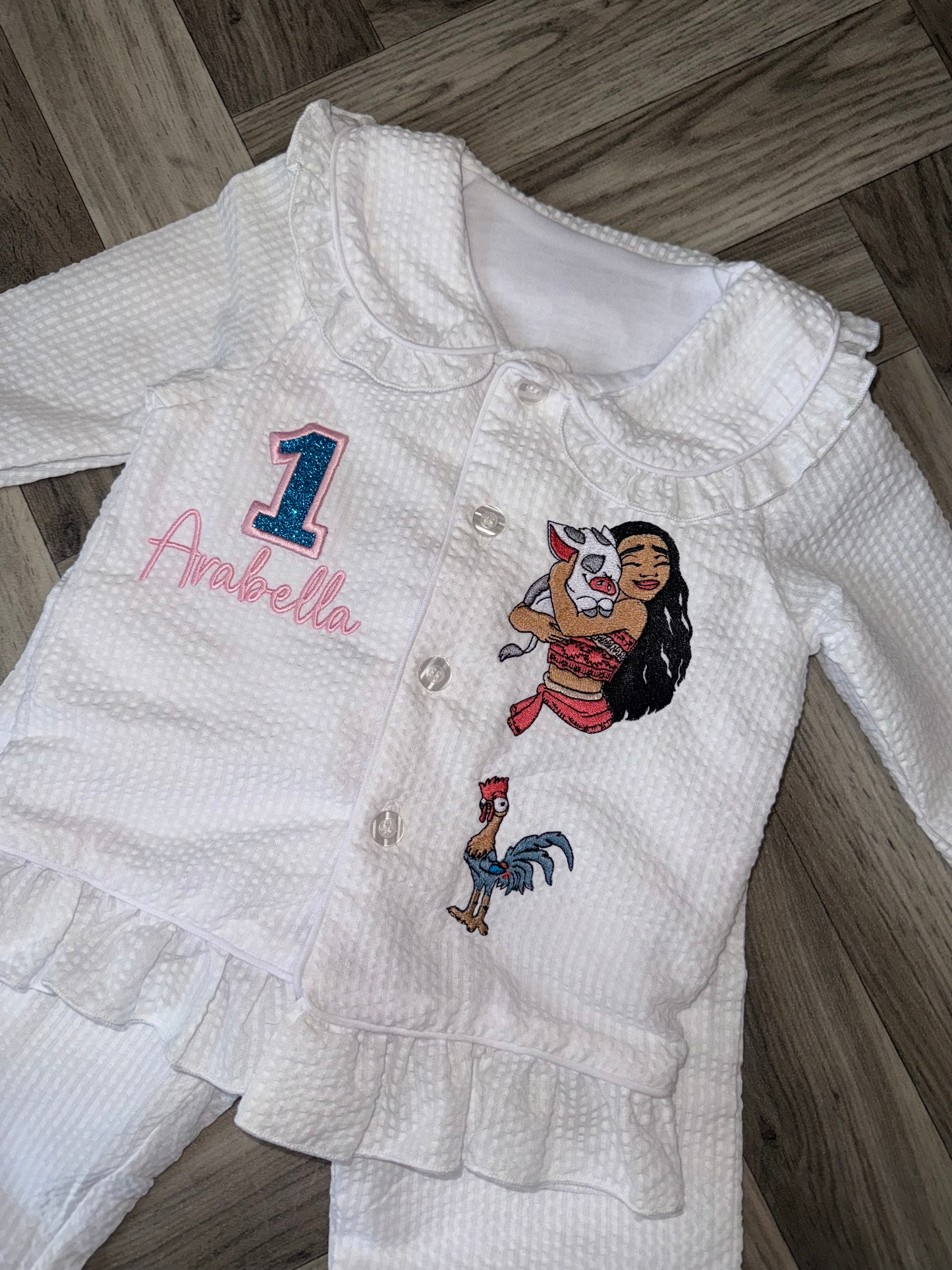Bespoke Seersucker White Frill Pyjamas Girl Edition