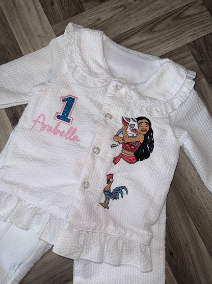 Bespoke Seersucker White Frill Pyjamas Girl Edition