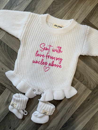 White Frill Romper & Bootie Announcement Set