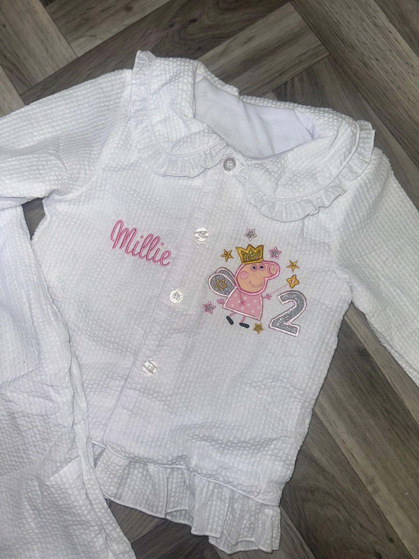 Peppa Pig Seersucker White Frill Pyjamas Girls Edition