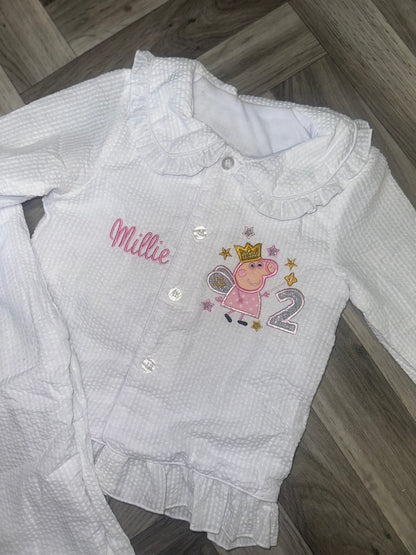 Peppa Pig Seersucker White Frill Pyjamas Girls Edition