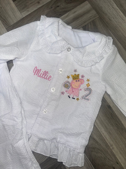 Peppa Pig Seersucker White Frill Pyjamas Girls Edition