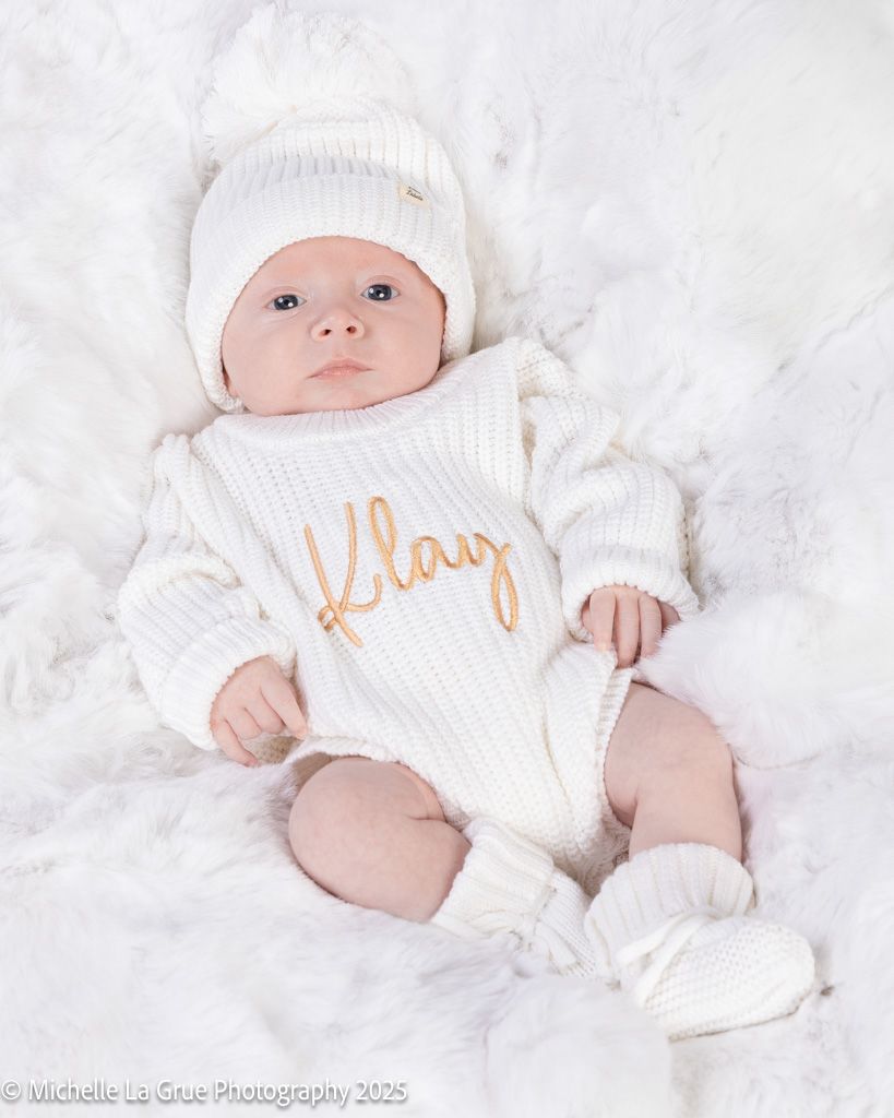 White Romper & Bootie Announcement Set
