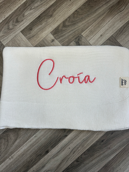 Classic White Cotton Knit Blanket