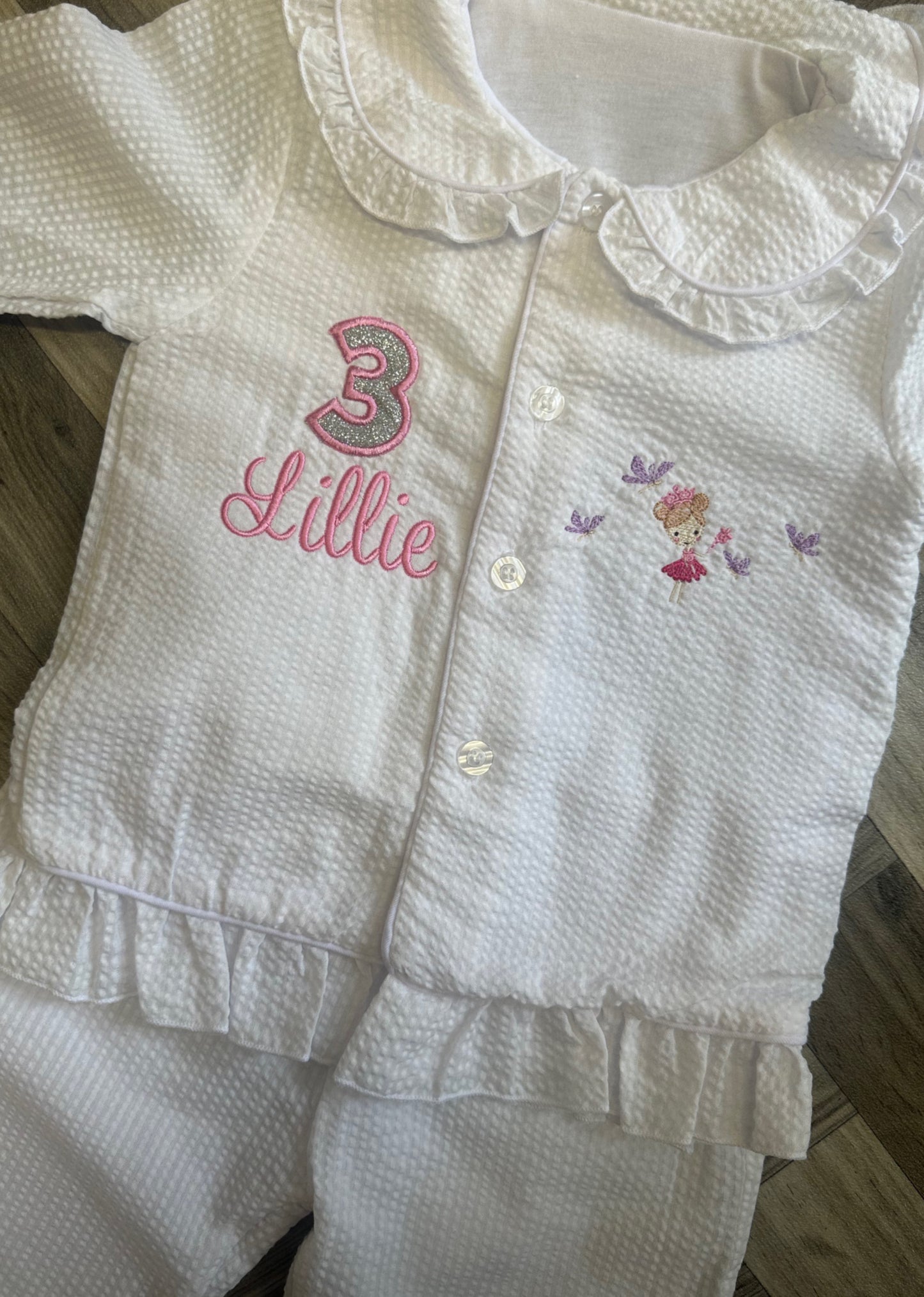 Fairy Seersucker White Frill Pyjamas Girls Edition