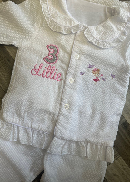 Fairy Seersucker White Frill Pyjamas Girls Edition