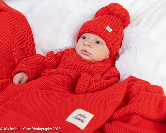 Ruby Red Cotton Knit Blanket
