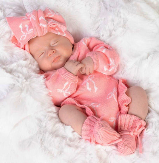 Blossom Pink Bow Romper Booties & Headband