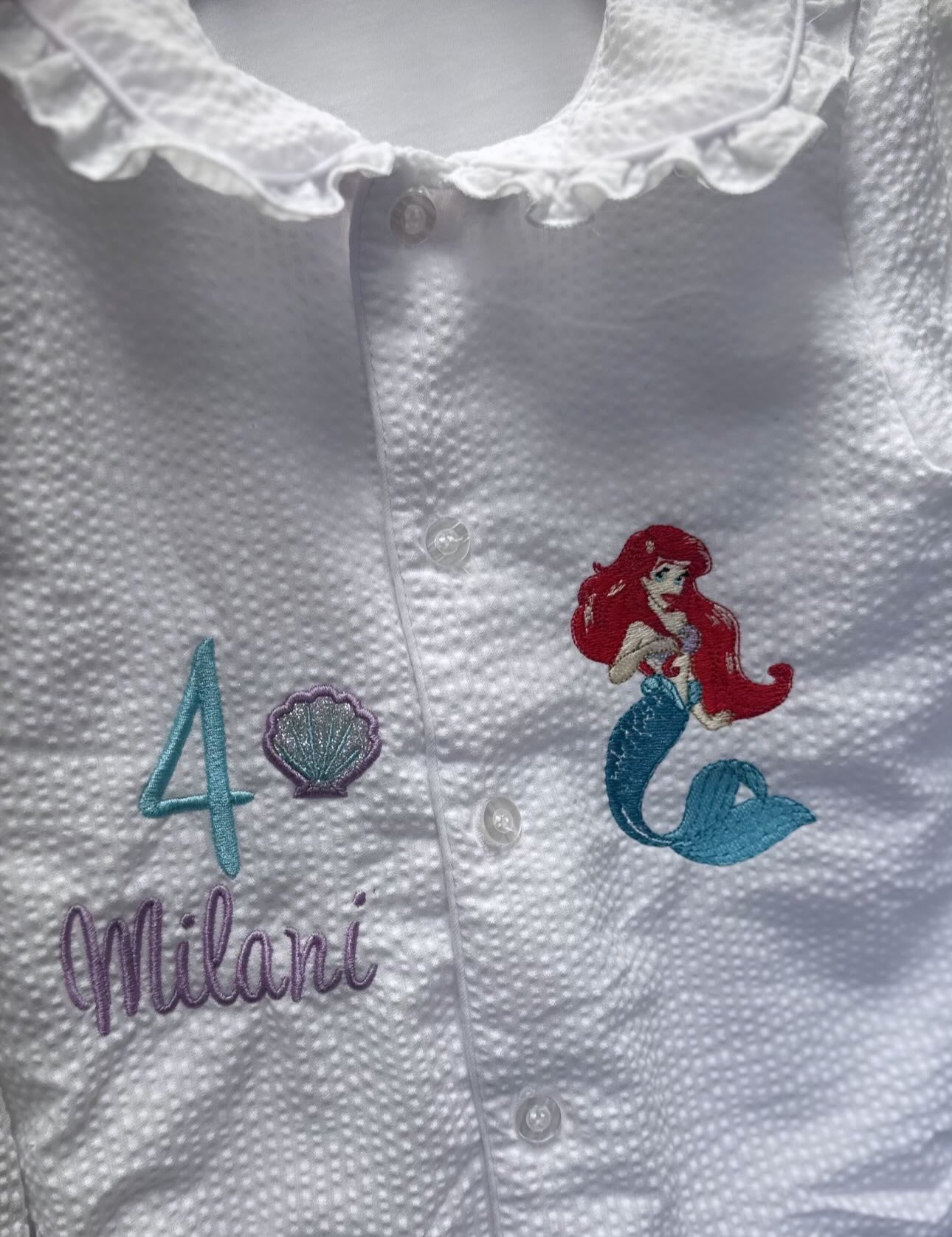 Bespoke Seersucker White Frill Pyjamas Girl Edition