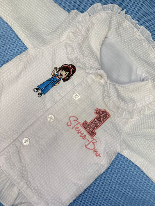 Ms Rachel Seersucker White Frill Pyjamas Girl Edition