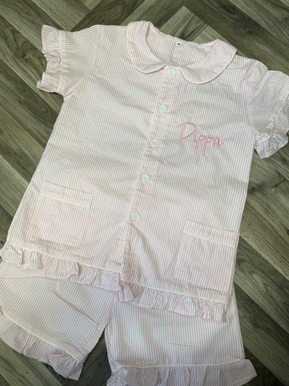 Stripe Short Frill Pyjamas
