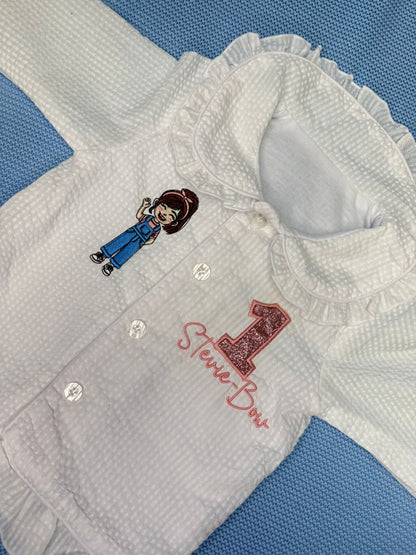 Ms Rachel Seersucker White Frill Pyjamas Girl Edition