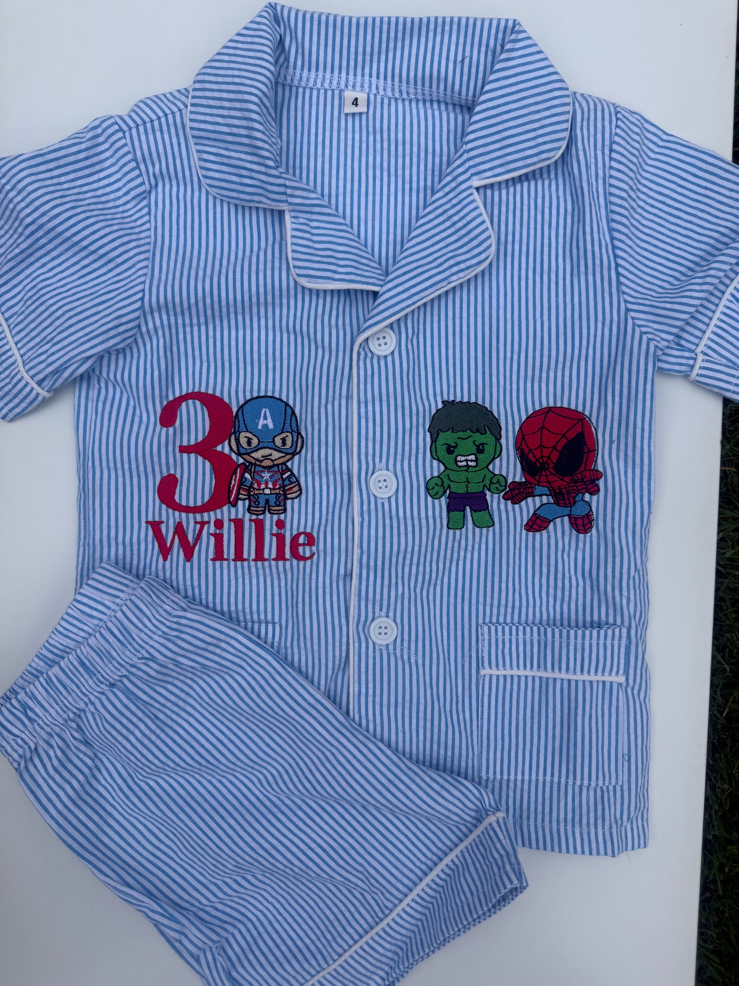 Bespoke Seersucker Blue & White Short Pyjamas