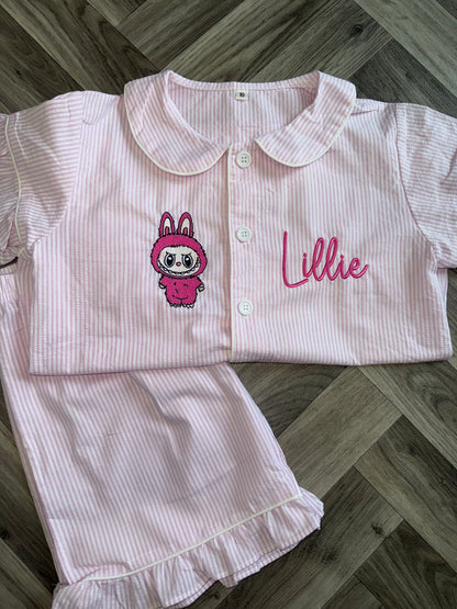 Bespoke Seersucker Pink & White Short Pyjamas