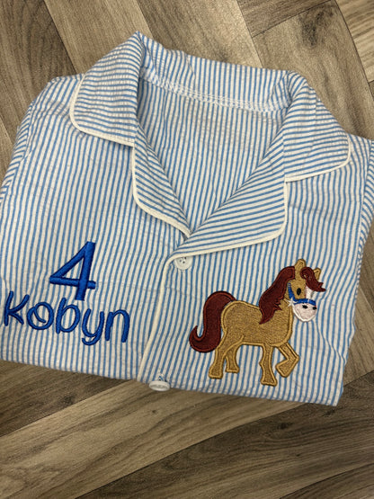Bespoke Seersucker Blue & White Short Pyjamas