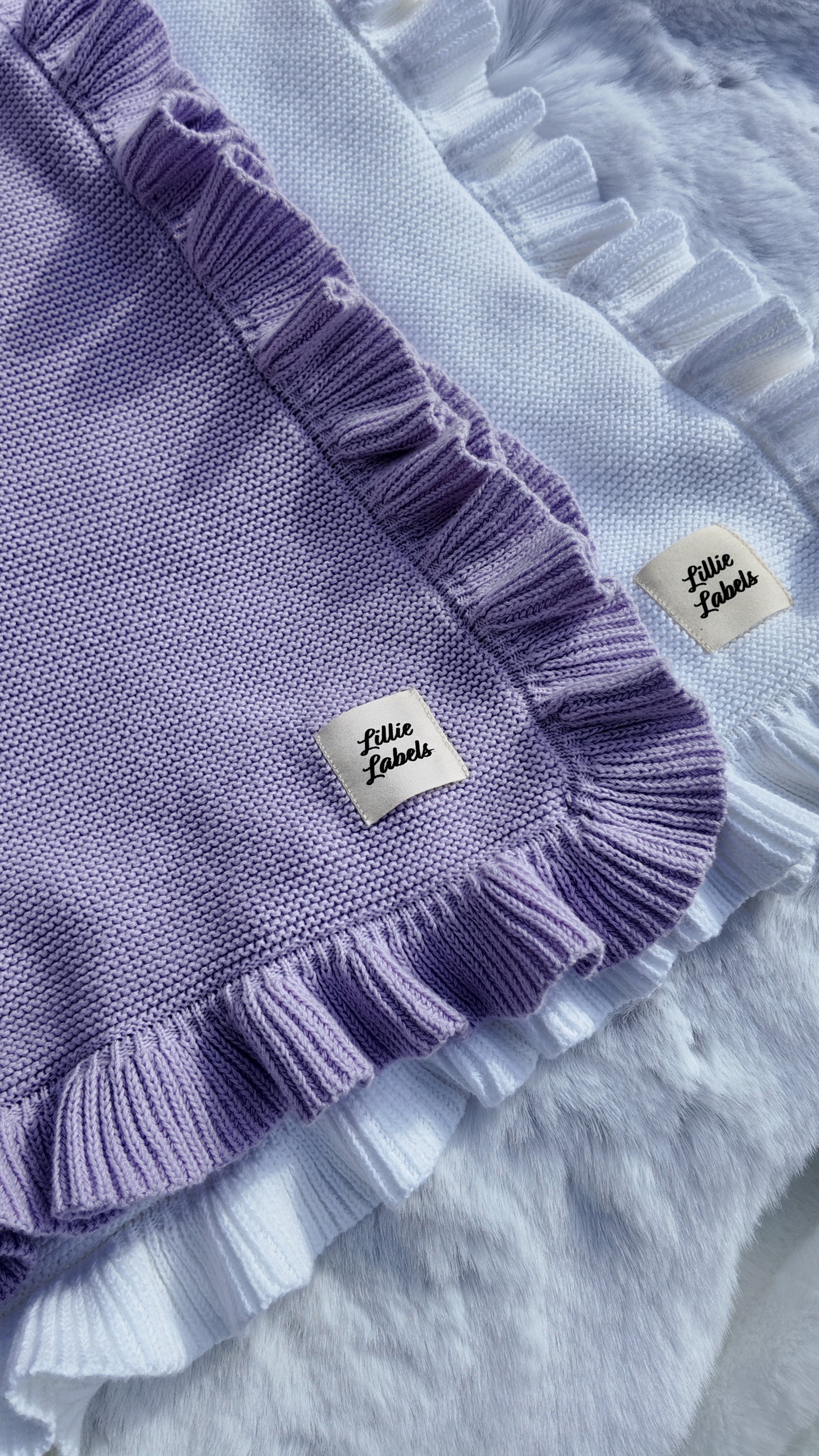 Frill White Cotton Knit Blanket