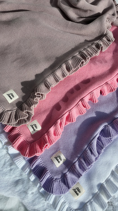 Frill Lilac Pink Cotton Knit Blanket