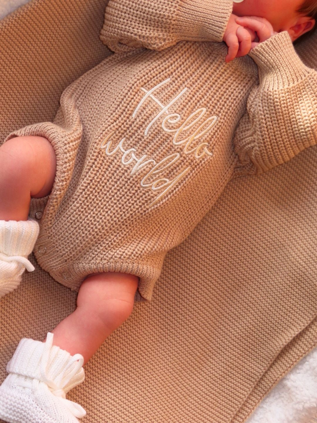 Oatmeal Romper & Bootie Announcement Set