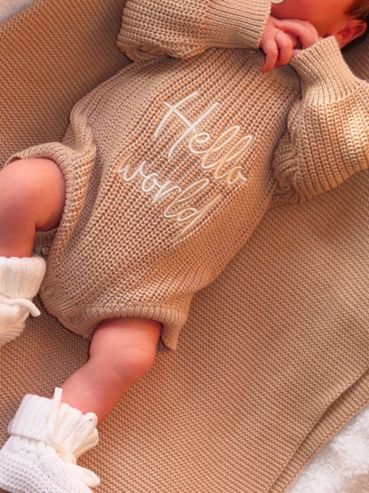 Oatmeal Romper & Bootie Announcement Set