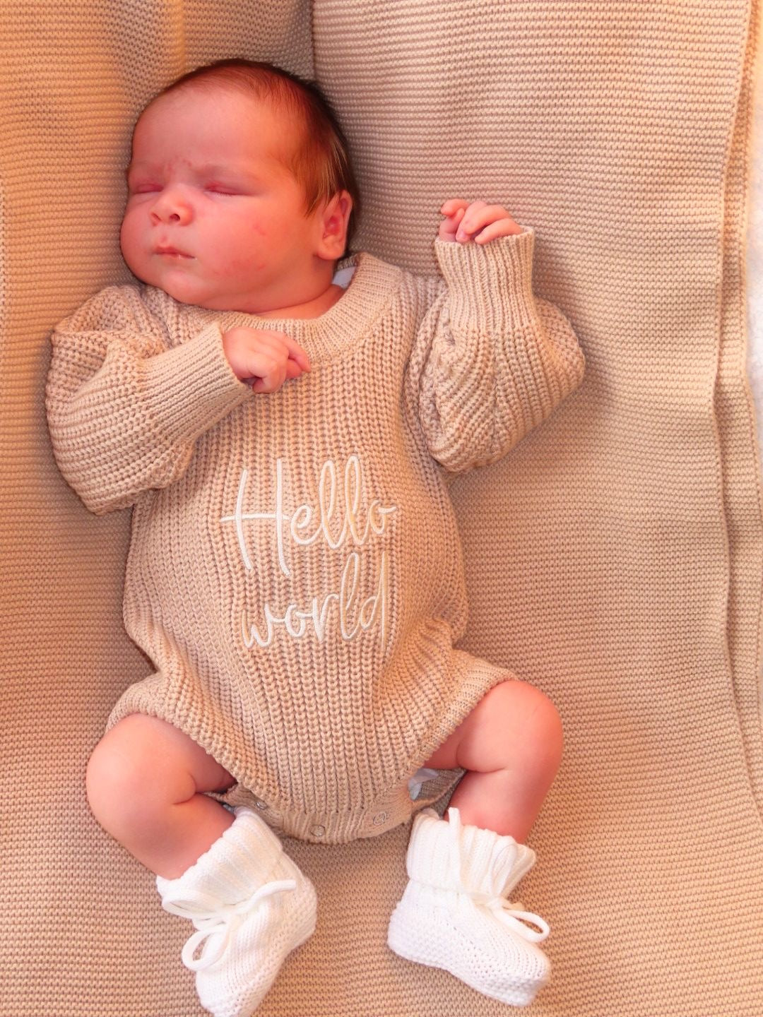 Oatmeal Romper & Bootie Announcement Set