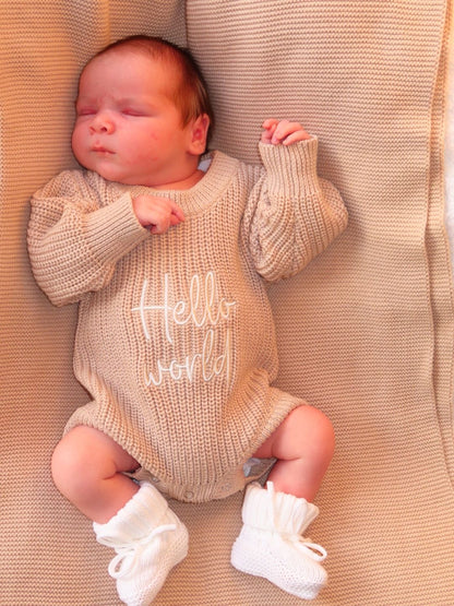 Oatmeal Romper & Bootie Announcement Set