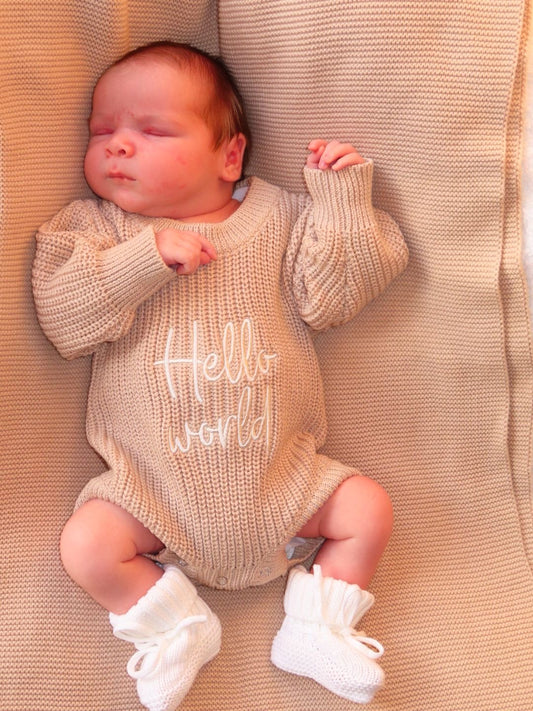 Oatmeal Romper & Bootie Announcement Set