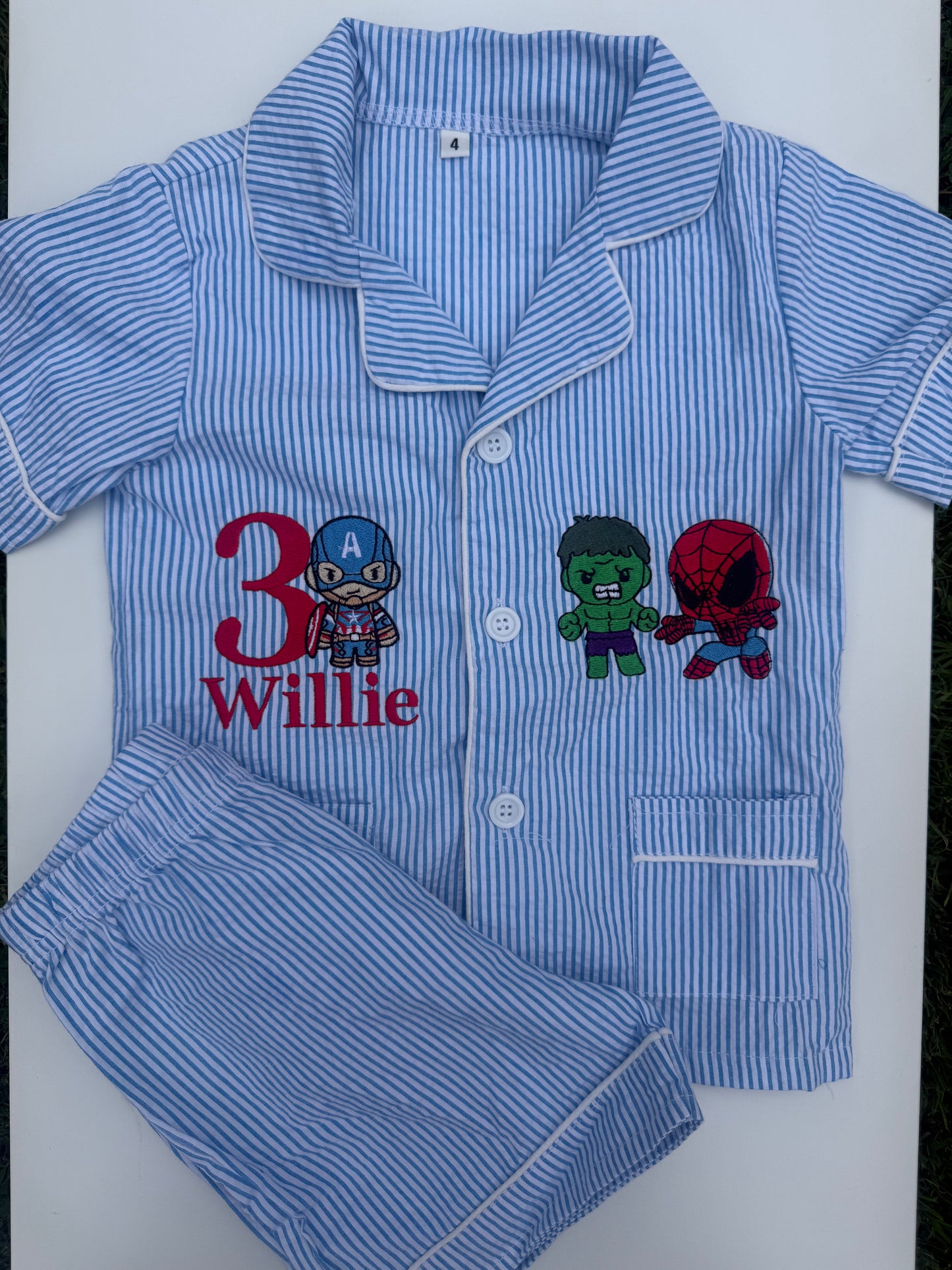 Bespoke Seersucker Blue & White Short Pyjamas