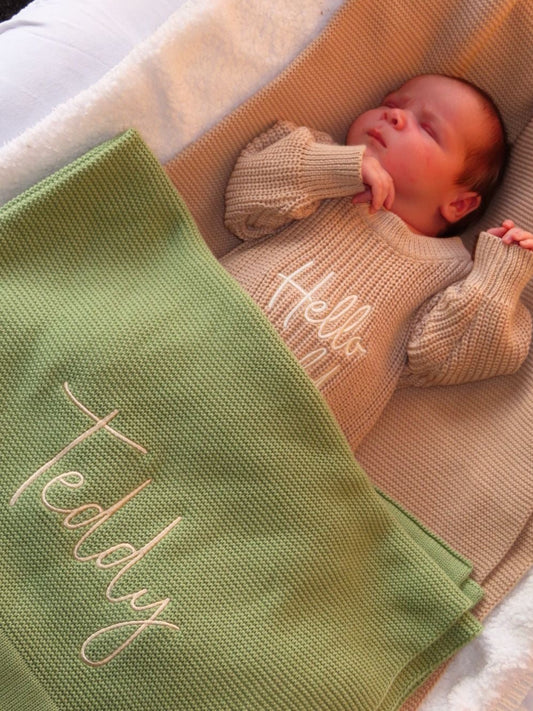 Sage Green Cotton Knit Blanket