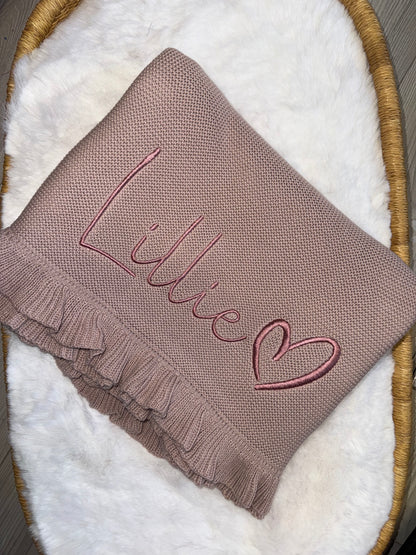 Frill Dusky Lilac Knit Blanket