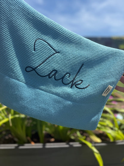 Seafoam Blue Cotton Knit Blanket