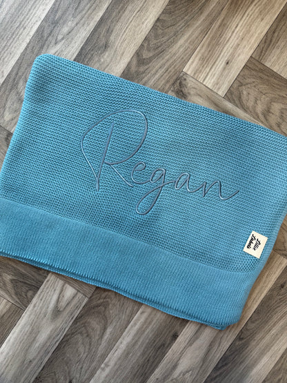 Seafoam Blue Cotton Knit Blanket