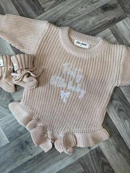 Oatmeal Frill Romper & Bootie Announcement Set