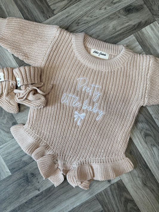 Oatmeal Frill Romper & Bootie Announcement Set