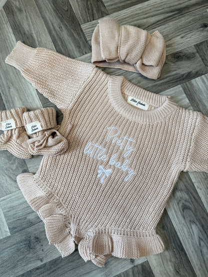 Oatmeal Frill Romper & Bootie Announcement Set